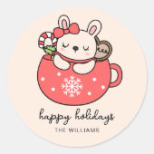 Cute Little Bunny Christmas Holiday Custom Sticker ラウンドシール (正面)
