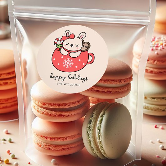 Cute Little Bunny Christmas Holiday Custom Sticker ラウンドシール