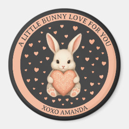 Cute Little Bunny Love with Heart on Dark Charcoal マグネット