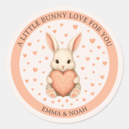Cute Little Bunny Love with Heart on Soft Blush ラウンドシール