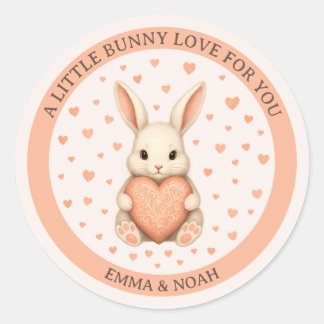 Cute Little Bunny Love with Heart on Soft Blush ラウンドシール
