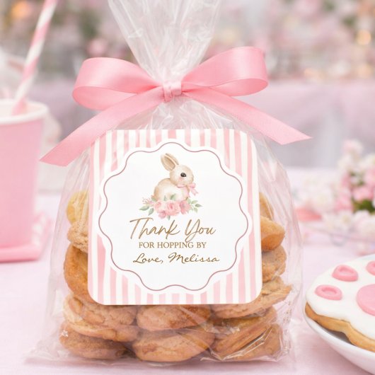 Cute Little Bunny Thank You For Hopping By スクエアシール