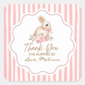 Cute Little Bunny Thank You For Hopping By スクエアシール (正面)
