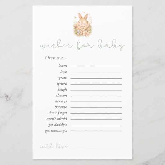 Cute Little Bunny Wishes For Babies Advice Card (正面)