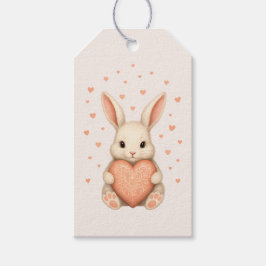 Cute Little Bunny with Heart on Soft Blush ギフトタグ