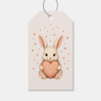 Cute Little Bunny with Heart on Soft Blush ギフトタグ
