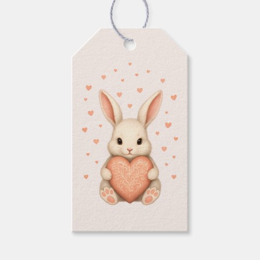 Cute Little Bunny with Heart on Soft Blush ギフトタグ (正面)