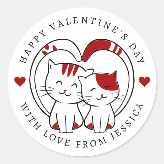 Cute Little Cats Happy Valentine's Day ラウンドシール (正面)