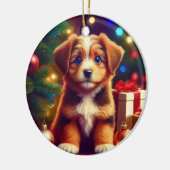 Cute Little Christmas Puppy セラミックオーナメント (左)