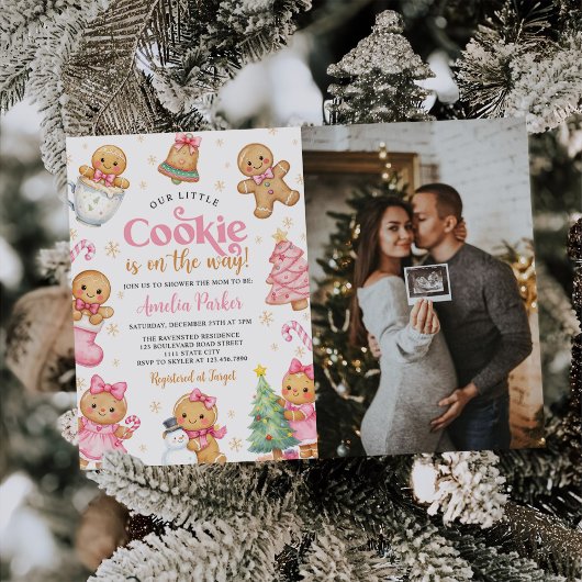 Cute Little Cookie Christmas Baby Shower Photo 招待状