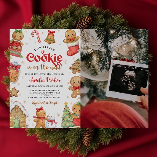Cute Little Cookie Christmas Baby Shower Photo 招待状