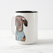 Cute Little Dachshund With Red Glasses ツートーンマグカップ (正面左)