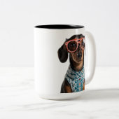 Cute Little Dachshund With Red Glasses ツートーンマグカップ (正面右)