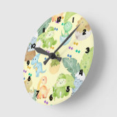 Cute Little Dino ラウンド壁時計 (傾斜)