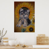 Cute Little Dog and Sunflowers ポスター (キッチン)