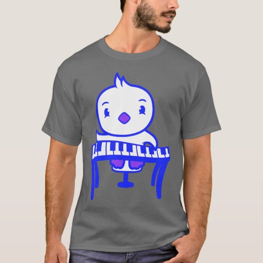Cute Little Duck Chick Bird Playing Keyboard Music Tシャツ (正面)