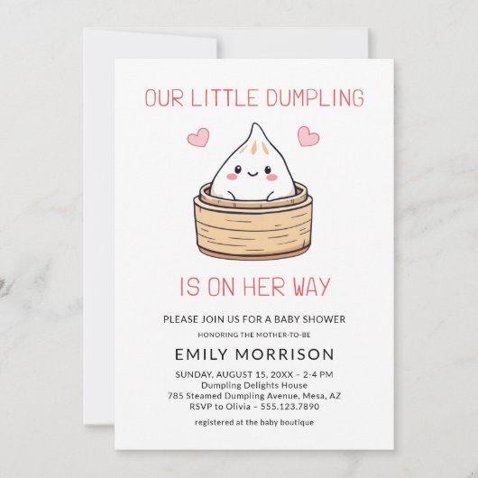Cute Little Dumpling Her Way QR Code Baby Shower 招待状 (正面)