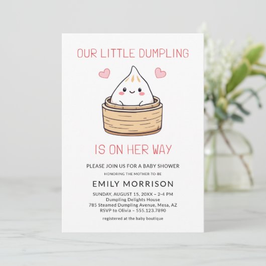 Cute Little Dumpling Her Way QR Code Baby Shower 招待状 (スタンド正面)