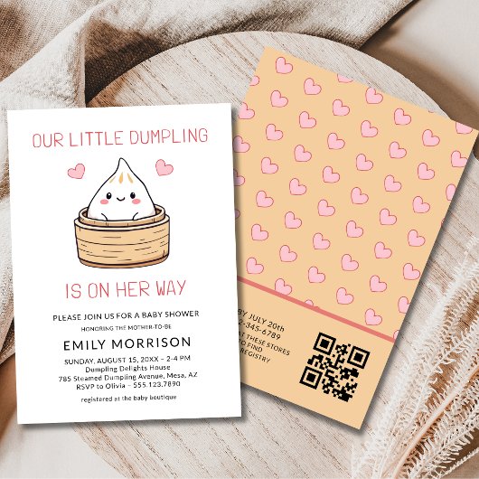 Cute Little Dumpling Her Way QR Code Baby Shower 招待状