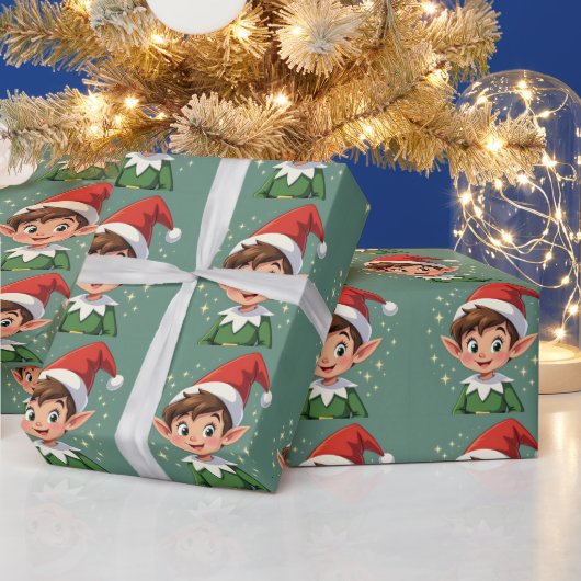 Cute little elf with Christmas hat ラッピングペーパー (クリスマス)