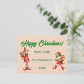 Cute Little Elves - Personalized Christmas シーズンポストカード (スタンド正面)