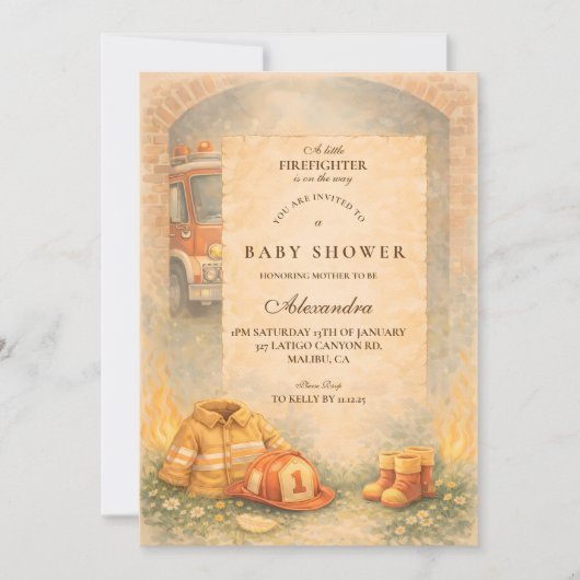 Cute Little Firefighter Baby Shower 招待状 (正面)