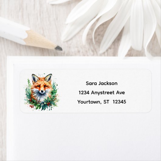Cute Little Fox at Christmas ラベル (インサイチュ)