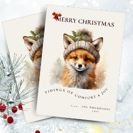 Cute Little Fox Christmas Greetings Card 招待状