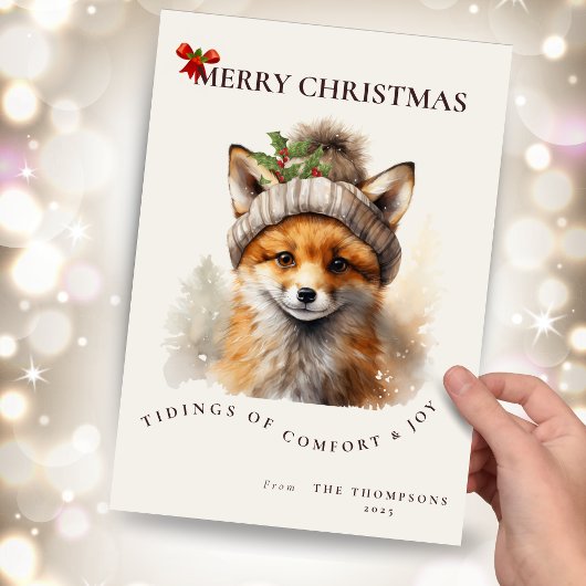 Cute Little Fox Christmas Greetings Card 招待状