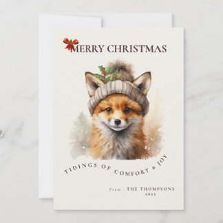 Cute Little Fox Christmas Greetings Card 招待状