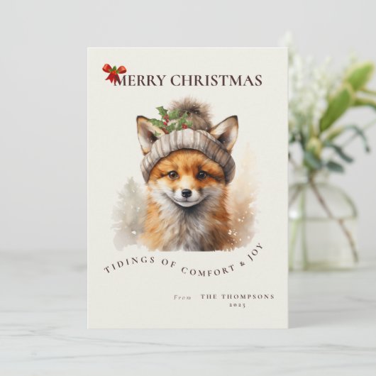 Cute Little Fox Christmas Greetings Card 招待状 (スタンド正面)