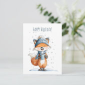 Cute little fox enjoying a warm drink シーズンポストカード (スタンド正面)