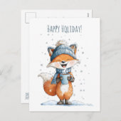 Cute little fox enjoying a warm drink シーズンポストカード (正面/裏面)