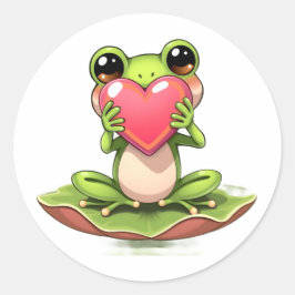 Cute Little Frog Holding a Heart ラウンドシール
