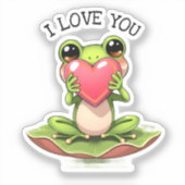 Cute Little Frog Holding a Heart | I Love You シール (正面)
