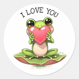 Cute Little Frog Holding a Heart | I Love You ラウンドシール