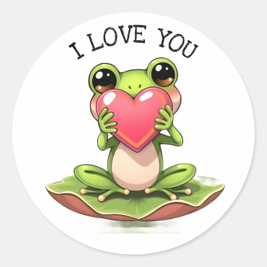 Cute Little Frog Holding a Heart | I Love You ラウンドシール (正面)