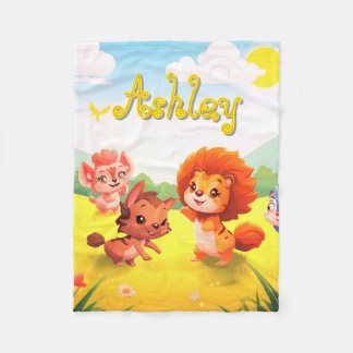 Cute Little Furry Animals on a Fleece Baby Blanket フリースブランケット