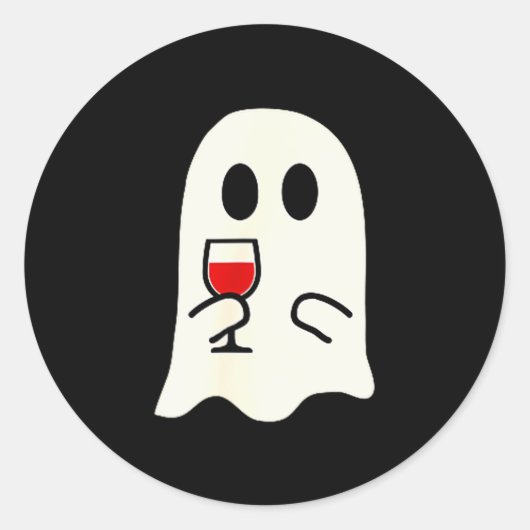 Cute Little Ghost Red Wine Gl Halloween ラウンドシール (正面)