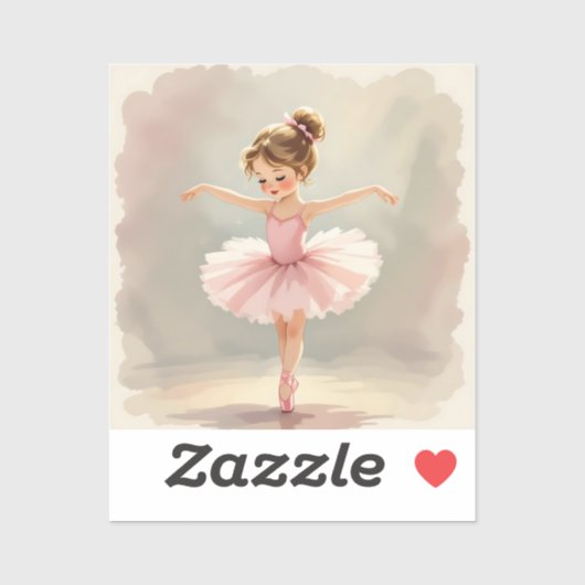 Cute Little Girl Ballerina in Pink Tutu シール (シート)