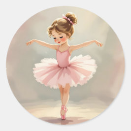 Cute Little Girl Ballerina in Pink Tutu ラウンドシール
