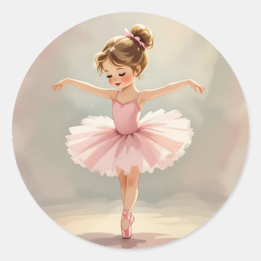Cute Little Girl Ballerina in Pink Tutu ラウンドシール (正面)