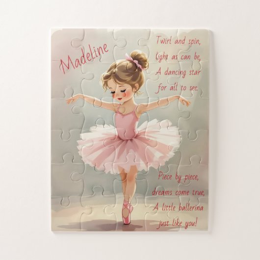 Cute Little Girl Ballerina in Pink Tutu and Poem ジグソーパズル (縦)