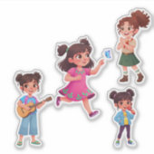 Cute Little Girl Cartoon Character Vinyl Sticker  シール (正面)