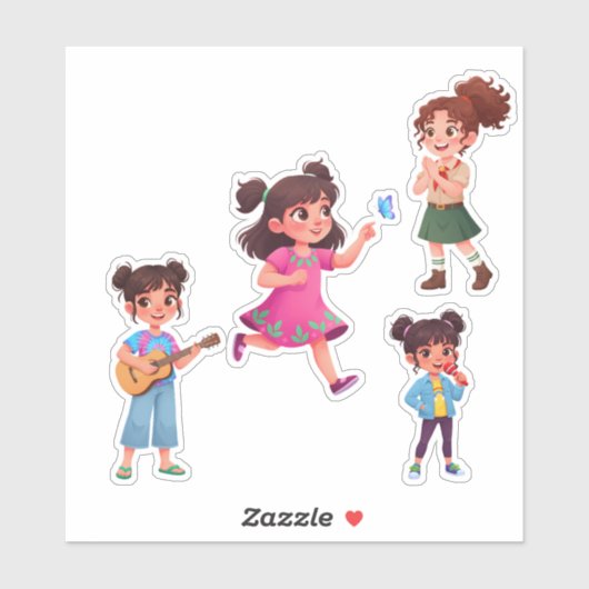Cute Little Girl Cartoon Character Vinyl Sticker  シール (シート)
