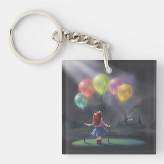 Cute Little Girl with Balloons キーホルダー (正面)