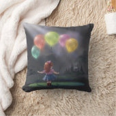 Cute Little Girl with Balloons クッション (ブランケット)