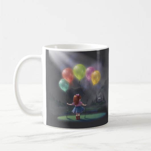Cute Little Girl with Balloons コーヒーマグカップ (左)