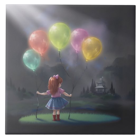 Cute Little Girl with Balloons タイル (正面)