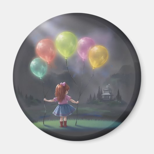 Cute Little Girl with Balloons マグネット (正面)